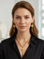 Gold Tone Necklace & Earrings Set - Image 3